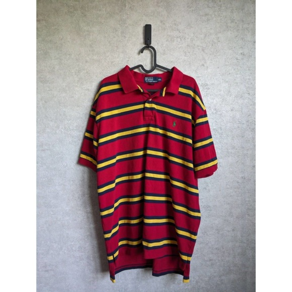 Ralph‎ Lauren Polo Mens XXL Red & Yellow Colorblock Fall Blue Tag Polo Shirt